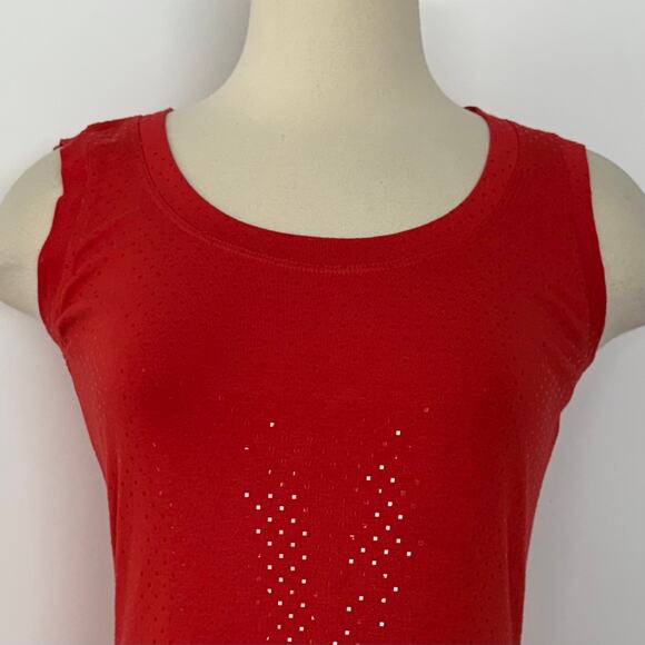 St. John Paillette Sparkly Stretch Jersey Knit Tank Top Blouse Orange Red Medium - Picture 3 of 11
